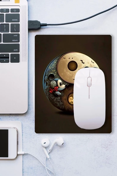 SonicTouch Kahverengi Miki Fare Ying Yang Temalı Kaydırmaz Gaming Oyuncu Dikişsiz Mouse Pad/Ped 17x21cm - 3