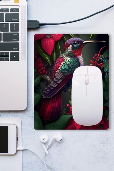SonicTouch Sinek Kuşu Temalı Pembe Zambak Çiçekli Kaydırmaz Gaming Oyuncu Dikişsiz Mouse Pad/Ped 17x21cm - 3