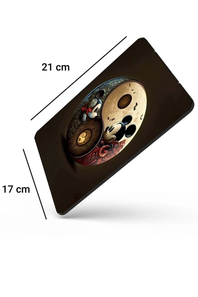 SonicTouch Kahverengi Miki Fare Ying Yang Temalı Kaydırmaz Gaming Oyuncu Dikişsiz Mouse Pad/Ped 17x21cm - 2