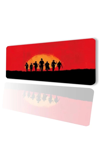 SonicTouch Red Dead Redemption Kaymaz Gaming Oyuncu Masaüstü Dikişsiz Kırmızı Klavye Mouse Pad 32x70Cm