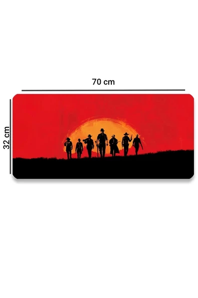 SonicTouch Red Dead Redemption Kaymaz Gaming Oyuncu Masaüstü Dikişsiz Kırmızı Klavye Mouse Pad 32x70Cm - 2