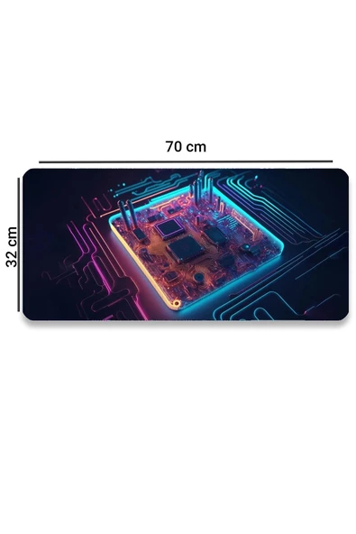 SonicTouch Neon Işıklı Çip Devre Kaymaz Gaming Oyuncu Masaüstü Dikişsiz Mavi Pembe Klavye Mouse Pad 32x70Cm - 2