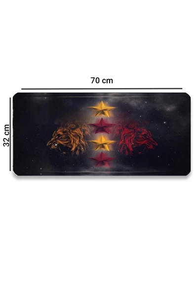 SonicTouch Aslan Yıldız Temalı Kaydırmaz Gaming Oyuncu Masaüstü Dikişsiz Sarı Kırmızı Klavye Pad 32X70Cm - 2