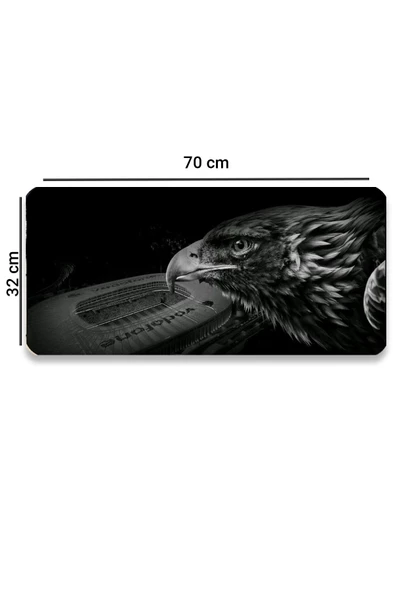 SonicTouch Kara Kartal Stad Temalı Kaymaz Gaming Oyuncu Masaüstü Dikişsiz Siyah Beyaz Klavye Mouse Pad 32x70Cm - 2
