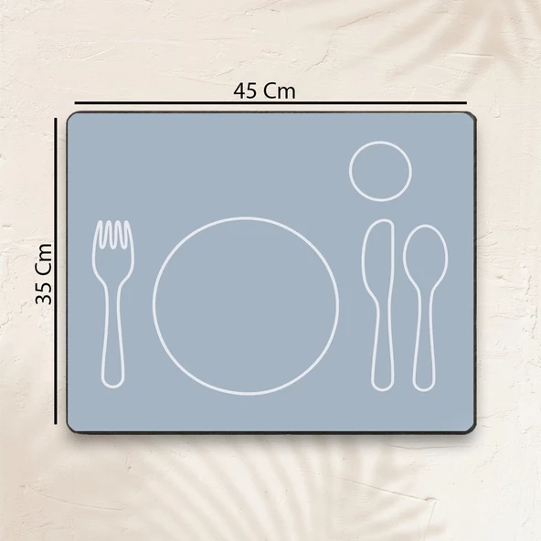 MAtGo School Çatal Kaşık Desenli Gri Sıvı Geçirmez Beslenme Matı Kaymaz Yıkanabilir Okul Yemek Pad 35x45cm - 3