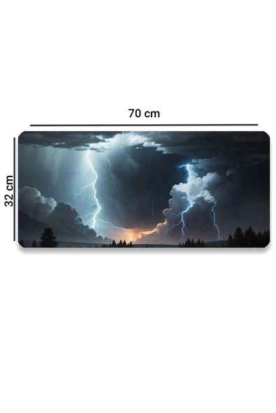 SonicTouch Göklerin Ay Yıldızı Şimşek Temalı Kaymaz Gaming Oyuncu Dikişsiz Klavye Mouse Pad 32x70Cm - 2