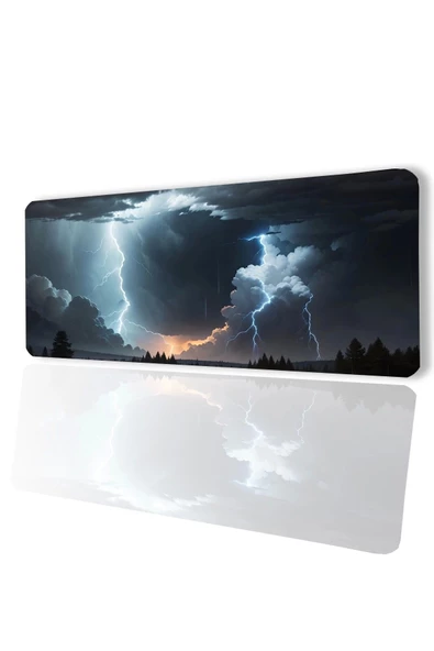 SonicTouch Göklerin Ay Yıldızı Şimşek Temalı Kaymaz Gaming Oyuncu Dikişsiz Klavye Mouse Pad 32x70Cm