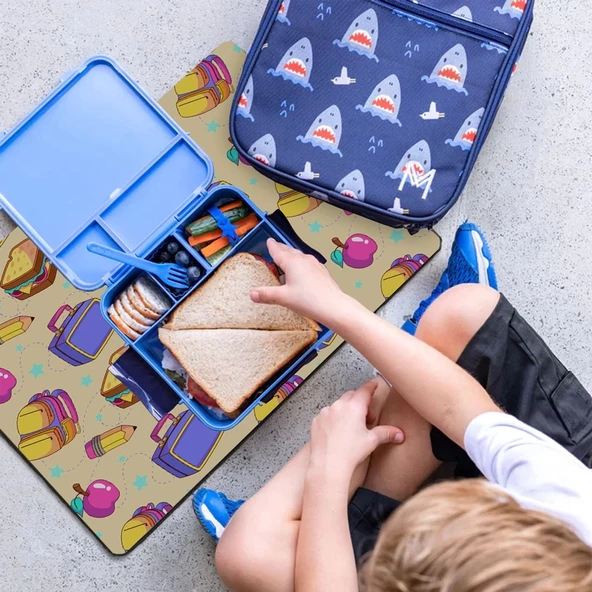 MAtGo School Sandviç, Elma Temalı Sıvı Geçirmez Beslenme Matı Kaymaz Yıkanabilir Okul Yemek Pad 35x45cm - 2