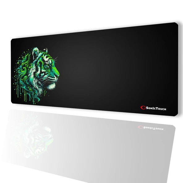 SonicTouch UltraGrand Siyah ve Neon Yeşili Kaplan Dikişsiz Xxl Gaming Oyuncu Masaüstü Klavye Mouse Pad 40x90Cm