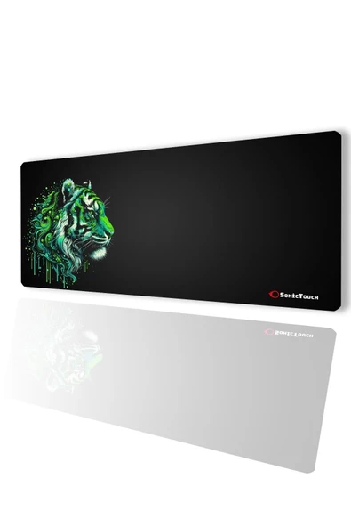 SonicTouch UltraGrand Siyah ve Neon Yeşili Kaplan Dikişsiz Xxl Gaming Oyuncu Masaüstü Klavye Mouse Pad 40x90Cm