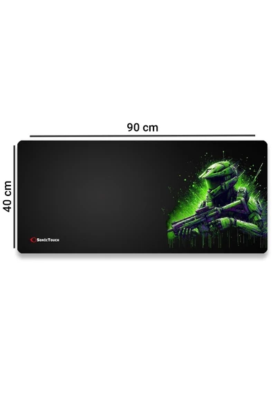 SonicTouch UltraGrand Siyah ve Neon Yeşili Soldier Dikişsiz Xxl Gaming Oyuncu Masaüstü Klavye Mouse Pad 40x90Cm - 2