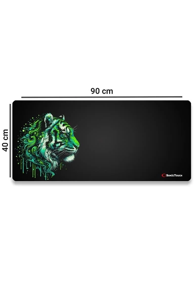 SonicTouch UltraGrand Siyah ve Neon Yeşili Kaplan Dikişsiz Xxl Gaming Oyuncu Masaüstü Klavye Mouse Pad 40x90Cm - 2