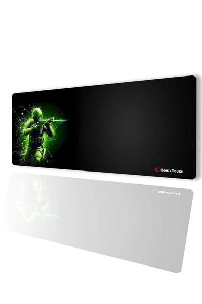 SonicTouch UltraGrand Siyah ve Neon Yeşili Savaşçı Dikişsiz Xxl Gaming Oyuncu Masaüstü Klavye Mouse Pad 40x90Cm