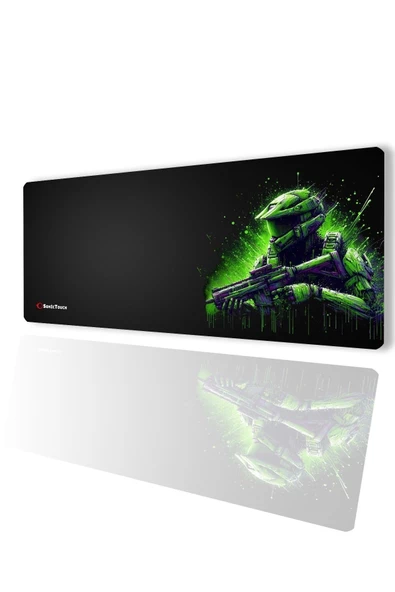 SonicTouch UltraGrand Siyah ve Neon Yeşili Soldier Dikişsiz Xxl Gaming Oyuncu Masaüstü Klavye Mouse Pad 40x90Cm