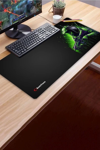 SonicTouch UltraGrand Siyah ve Neon Yeşili Soldier Dikişsiz Xxl Gaming Oyuncu Masaüstü Klavye Mouse Pad 40x90Cm - 3