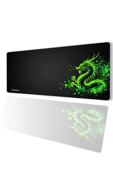 SonicTouch UltraGrand Siyah Neon Yeşili Ejder Dragon Dikişsiz Xxl Gaming Oyuncu Masaüstü Klavye Mouse Pad 40x90Cm