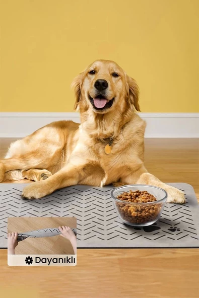 MAtGo Pati Evcil Hayvan Beslenme Matı Çizgi Patili Su Geçirmez Kaymaz Krem Kedi Köpek Mama Paspası 50x70cm - 6