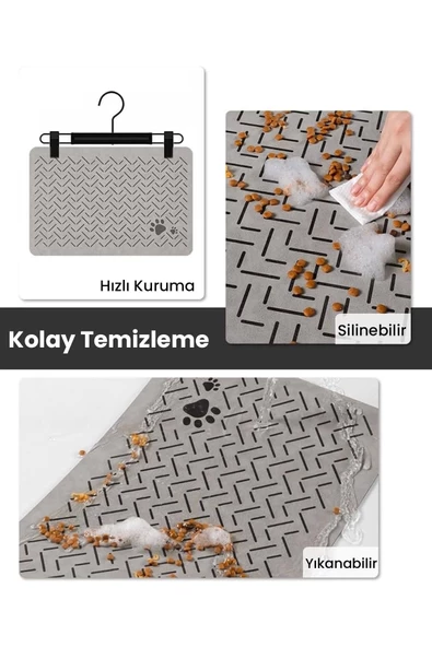 MAtGo Pati Evcil Hayvan Beslenme Matı Çizgi Patili Su Geçirmez Kaymaz Krem Kedi Köpek Mama Paspası 50x70cm - 3
