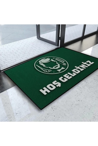 Valerine Life Erkek Kuaförü Yeşil Renk Berber Hoş Geldiniz Kapı Önü Paspası 45x70cm ürün görseli