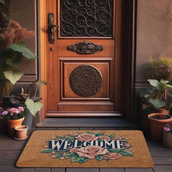 Valerine Life Pudra Rengi Güller Welcome Kapı Önü Paspası 45x70cm - 3