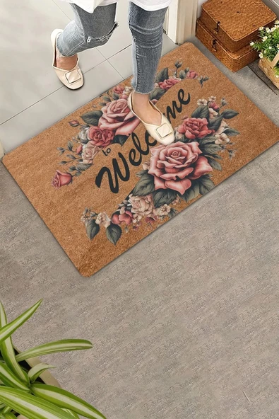 Valerine Life Kırmızı Trento Gülleri Welcome Kapı Önü Paspası 45x70cm ürün görseli