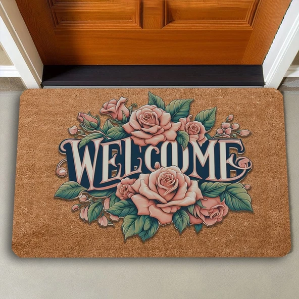 Valerine Life Pudra Rengi Güller Welcome Kapı Önü Paspası 45x70cm - 2