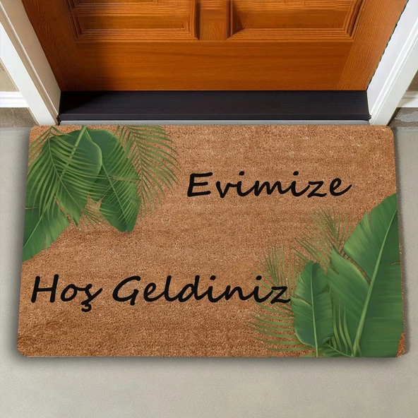 Valerine Life Tropikal Palmiye Yaprağı Evimize Hoş Geldiniz Kapı Önü Paspası 45x70cm - 2