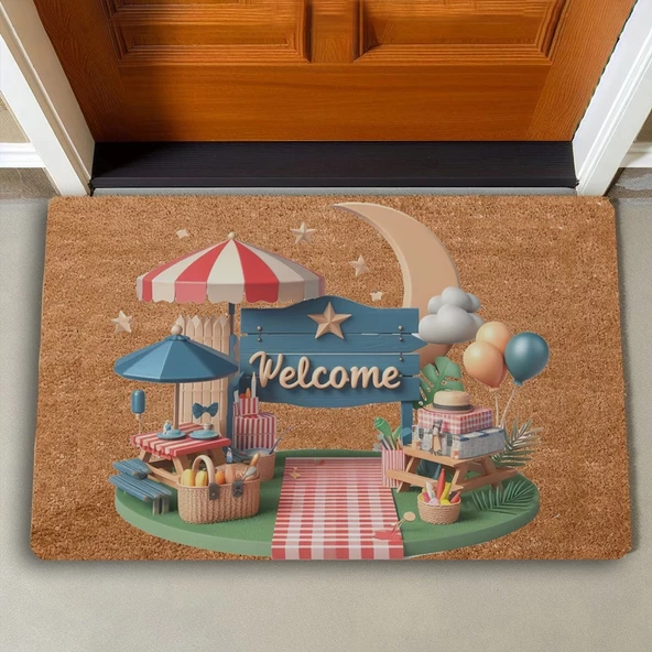 Valerine Life Ay ve Piknik Temalı Welcome Kapı Önü Paspası 45x70cm - 2