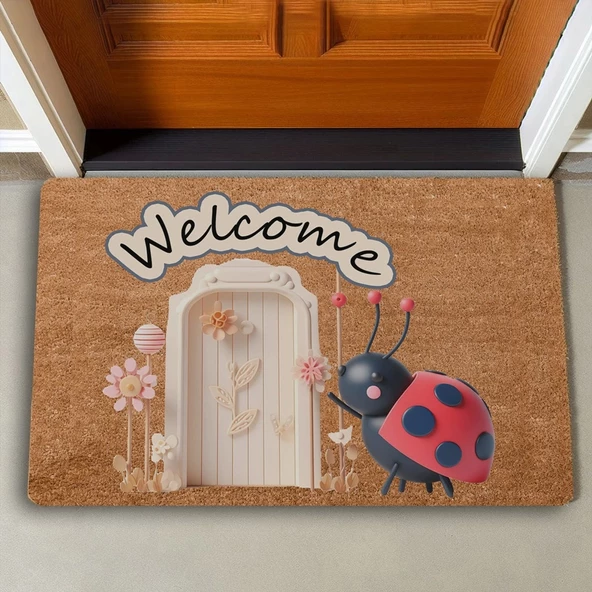 Valerine Life Şans Kapında Uğur Böceği Welcome Kapı Önü Paspası 45x70cm - 2