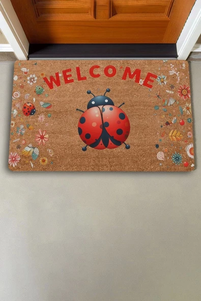 Valerine Life Kırmızı Uğur Böceği Welcome Kapı Önü Paspası 45x70cm - 2