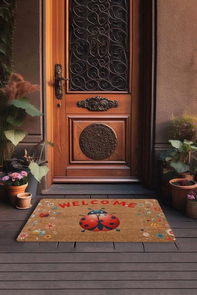 Valerine Life Kırmızı Uğur Böceği Welcome Kapı Önü Paspası 45x70cm - 3