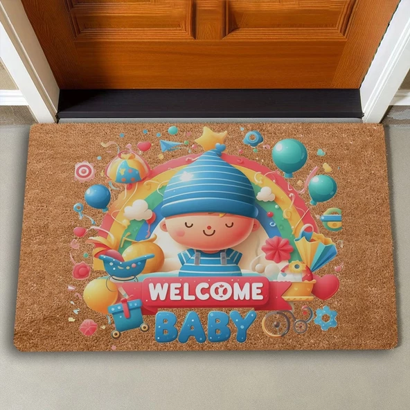 Valerine Life Yeni Doğan Balonlu Welcome Hoş Geldin Bebek Kapı Önü Paspası 45x70cm - 2