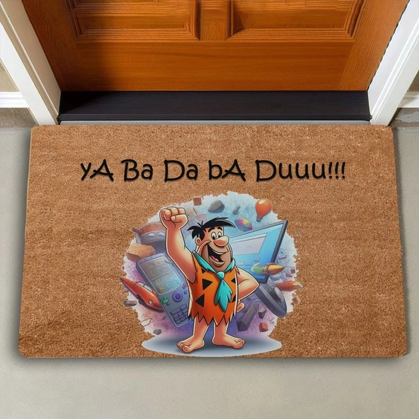 Valerine Life Taş Devri Yaba Daba Du Welcome Hoş Geldiniz Kapı Önü Paspası 45x70cm - 2