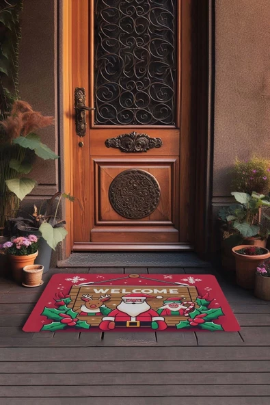 Valerine Life Noel Babalı Yılbaşı Tabelası Welcome Kapı Önü Paspası 45x70cm - Resim 3