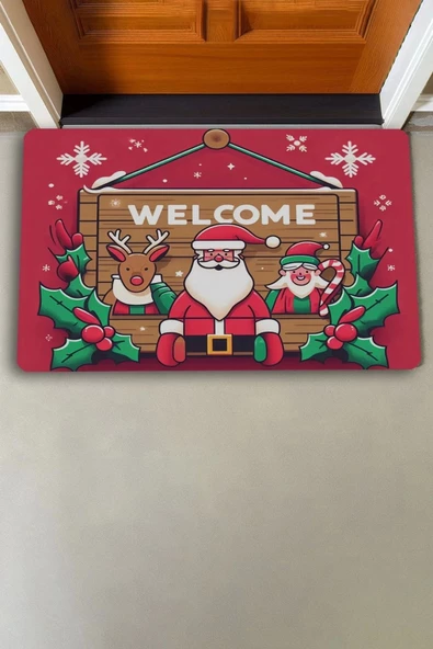 Valerine Life Noel Babalı Yılbaşı Tabelası Welcome Kapı Önü Paspası 45x70cm - Resim 2