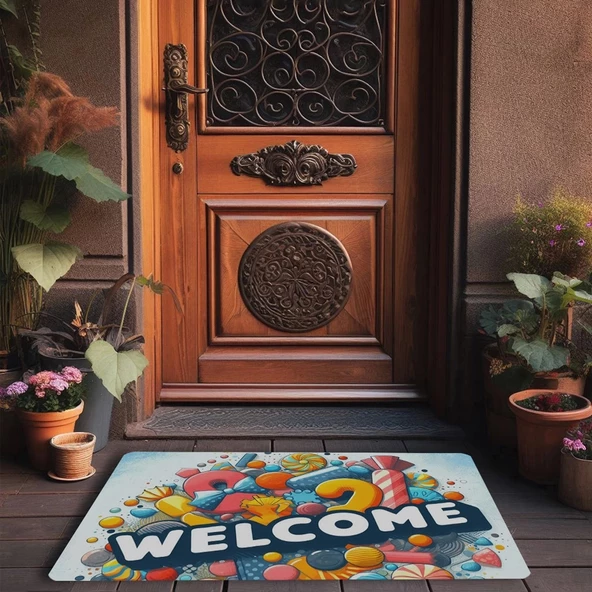 Valerine Life Şeker Festivali Welcome Kapı Önü Paspası 45x70cm - 3