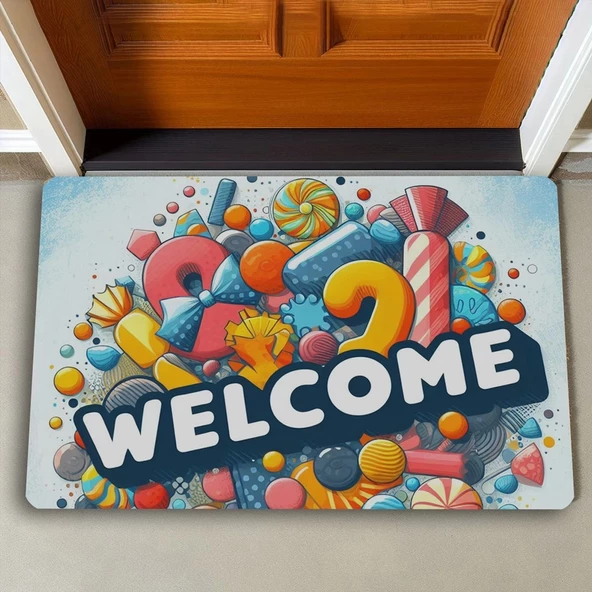 Valerine Life Şeker Festivali Welcome Kapı Önü Paspası 45x70cm - 2