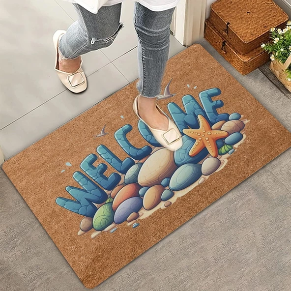 Valerine Life Deniz Taşları ve Deniz Yıldızı Welcome Kapı Önü Paspası 45x70cm
