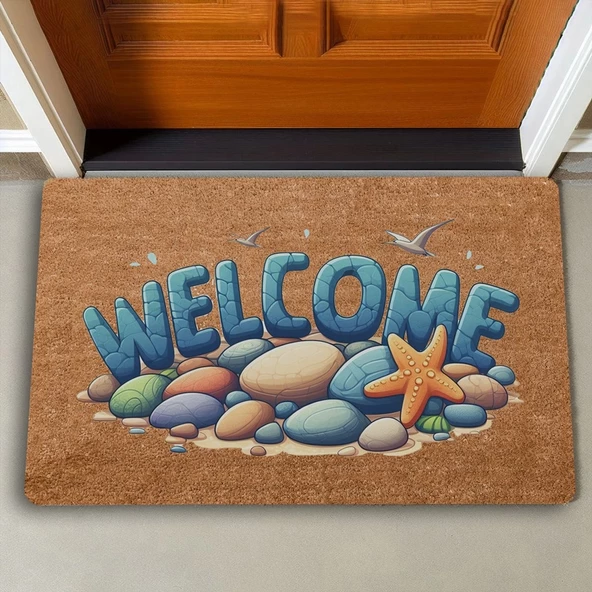 Valerine Life Deniz Taşları ve Deniz Yıldızı Welcome Kapı Önü Paspası 45x70cm - 2