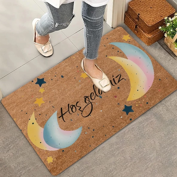 Valerine Life Ay ve Yıldız Temalı Hoş Geldiniz Kapı Önü Paspası 45x70cm