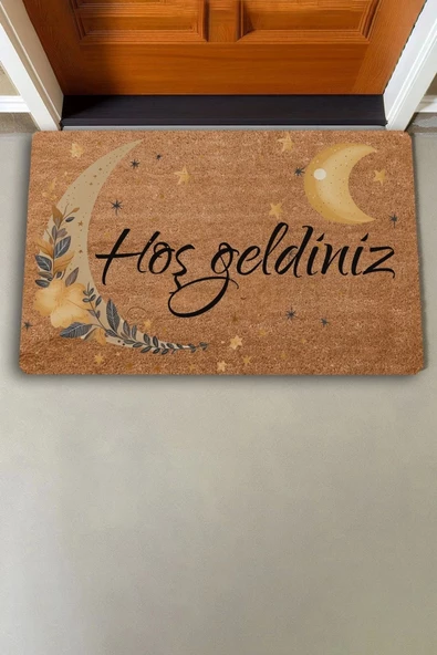 Valerine Life Mehtap Ay ve Yıldız Temalı Hoş Geldiniz Kapı Önü Paspası 45x70cm - 2