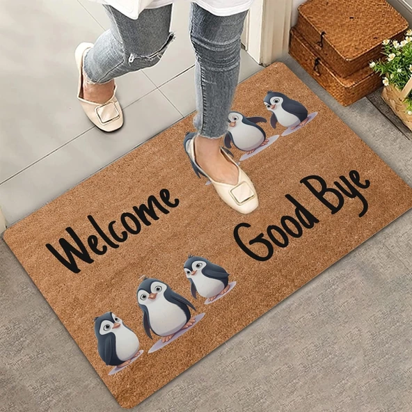 Valerine Life Penguen Welcome ve Good Bye Kapı Önü Paspası 45x70cm