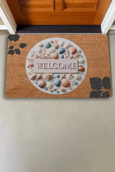 Valerine Life Midye Kabuklu ve Yaprak Desenli Welcome Kapı Önü Paspası 45x70cm - 2