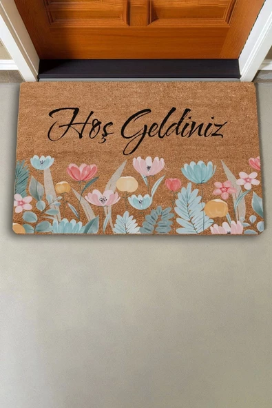 Valerine Life Renkli Gelincik Çiçekleri Hoş Geldiniz Kapı Önü Paspası 45x70cm - 6