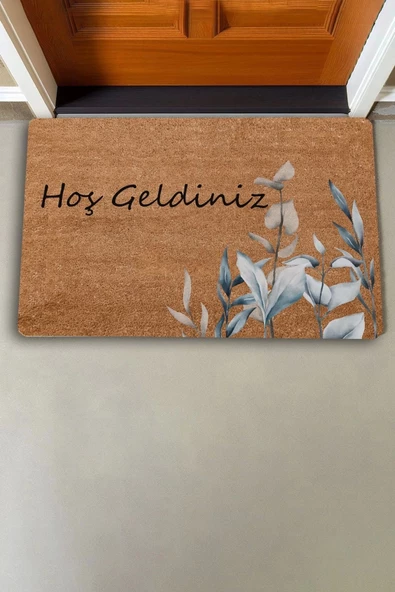 Valerine Life Zarif Gri Beyaz Yapraklar Hoş Geldiniz Kapı Önü Paspası 45x70cm - Resim 2