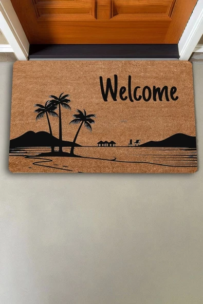 Valerine Life Palmiye Ağaçlı Dağ Manzaralı Welcome Kapı Önü Paspası 45x70cm - 2