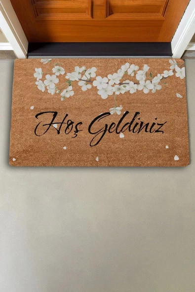Valerine Life Beyaz Japon Kiraz Çiçeği Hoş Geldiniz Kapı Önü Paspası 45x70cm - Resim 2