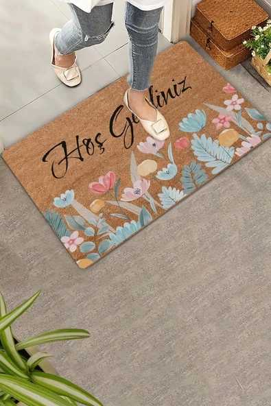 Valerine Life Renkli Gelincik Çiçekleri Hoş Geldiniz Kapı Önü Paspası 45x70cm - 5