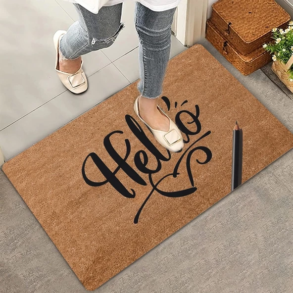 Valerine Life El Yazılı Helllooo ve Kalem Welcome Hoş Geldiniz Kapı Önü Paspası 45x70cm