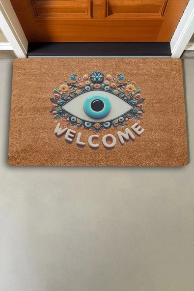 Valerine Life Aman Göz Değmesin Nazar Boncuğu Welcome Kapı Önü Paspası 45x70cm - Resim 2